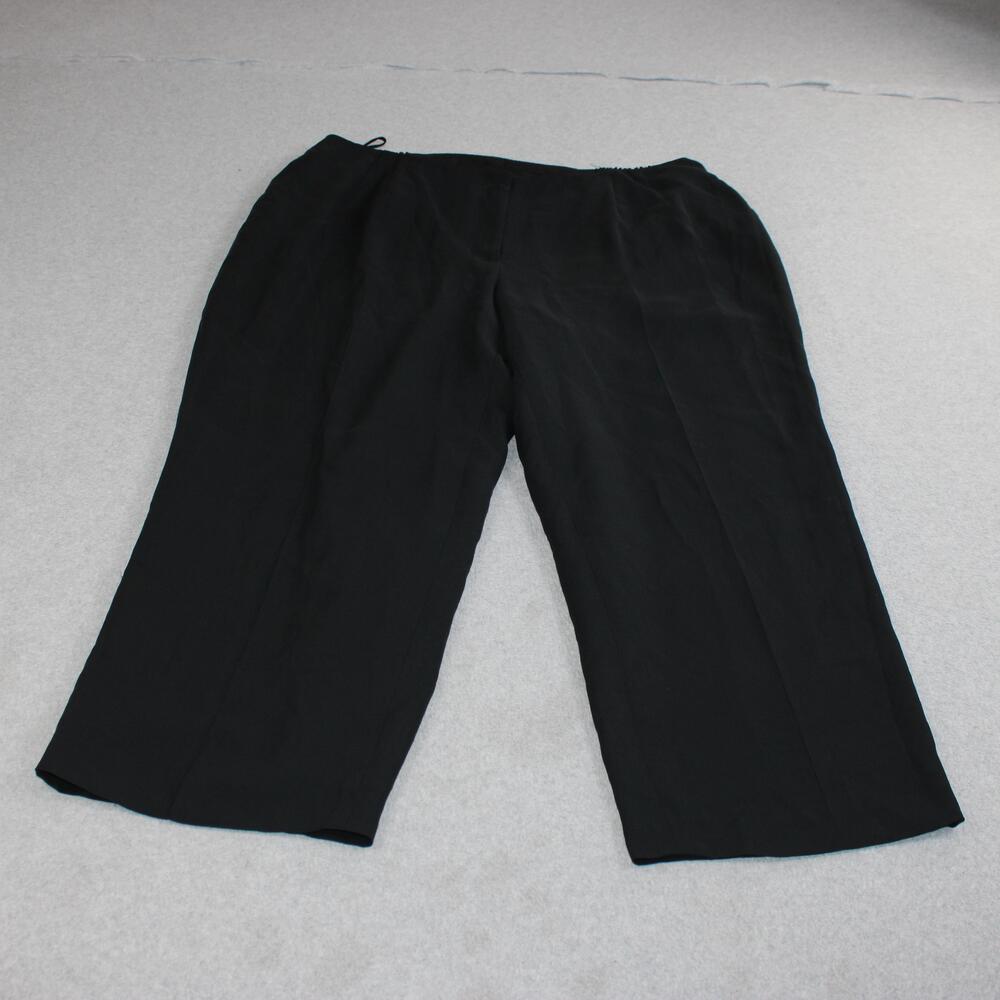 Talbots Silk Pant Women 18W Petite Black Wide Leg Lined Elastic Waist Crop Ankle